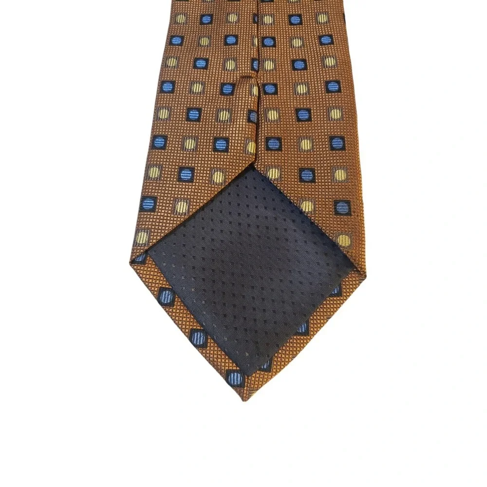 Fusion Handmade Neckwear Bronze Blue Men's Neck Tie‎ 100% Silk Geometric Luxury